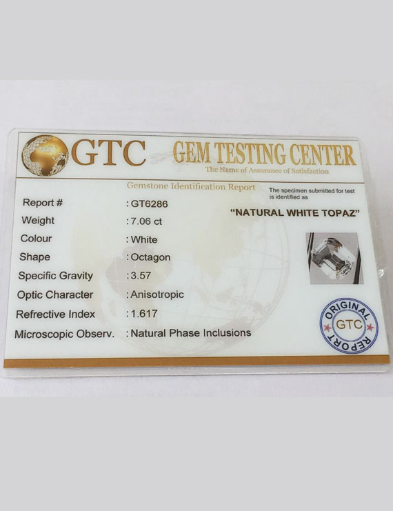 7.85 Ratti (7.06 ct) Natural Certified White Topaz
